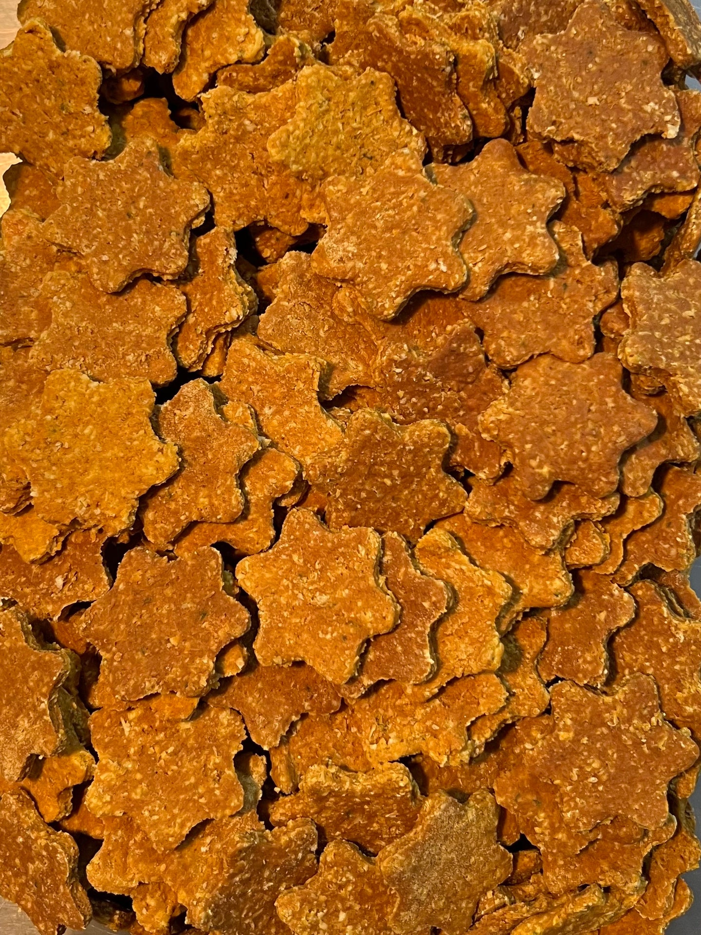 Close-up of cheddar pet treats with a crumbly texture
